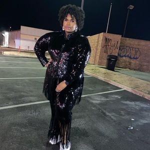 River Island Plus Black Sequin Tassel Set